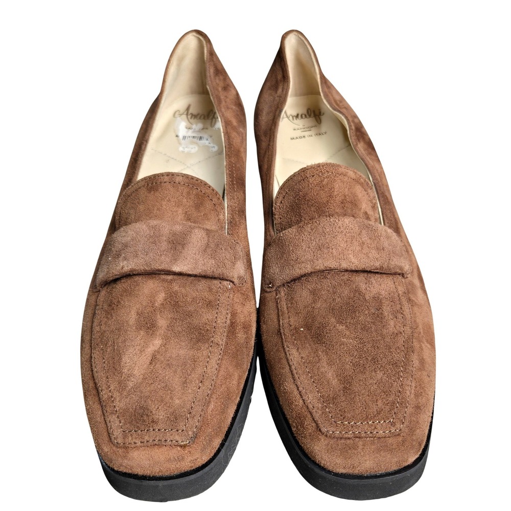 Women's Amalfi by Rangoni Size 7.5N‎ Brown Suede Platform Penny Loafers Italy